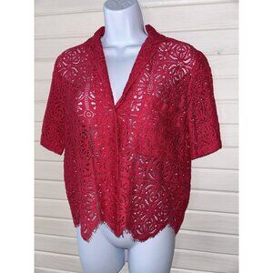 Desigual Sz SMALL Austin Lace Blouse Top Shirt Cotton Nylon Button Up Pink EUC